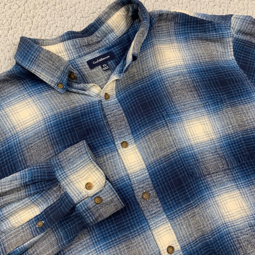 Croft & Barrow Button Down Shirt Mens XL Blue Plaid Flannel Long Sleeve Cotton